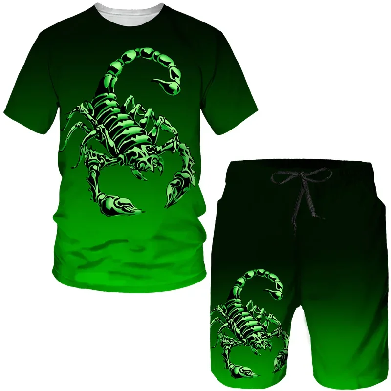 

New Scorpion 3D Print T-Shirts Shorts Sets Men's Tracksuits Fashion Oversized Short Sleeve T Shirt Pants Set Man Suits Clothing