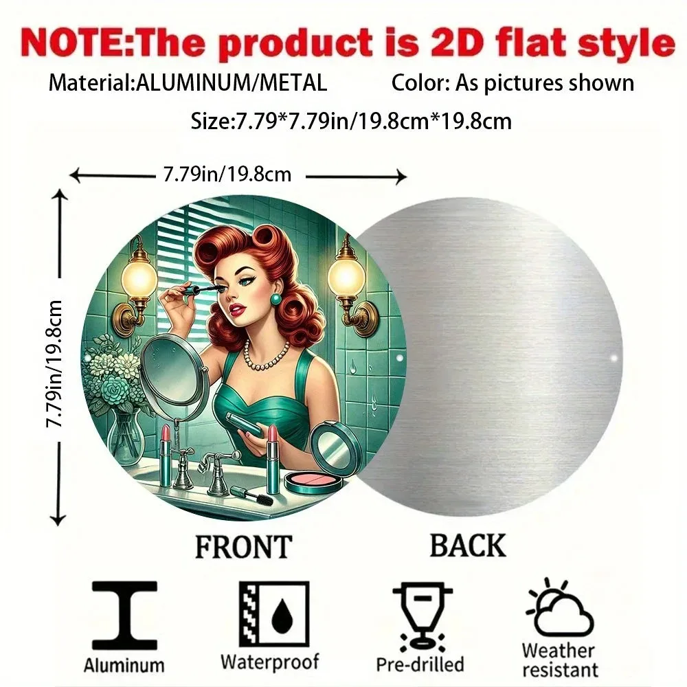 Retro Vintage Hollywood Metal Wall Art, Round Aluminum Tin Sign for Makeup Room
