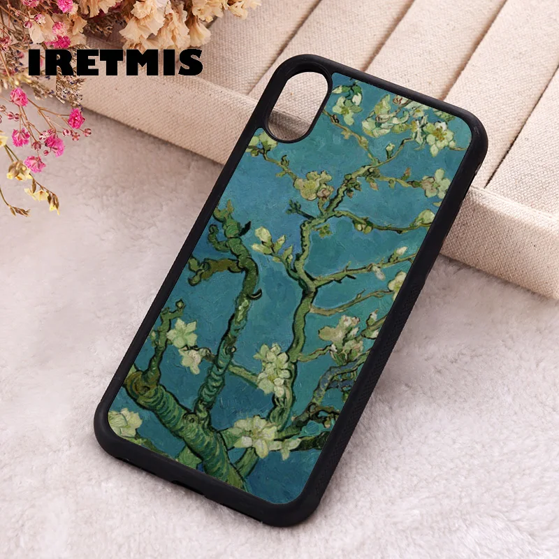 Iretmis Phone Cover Case For iPhone X XS Max XR 11 12 13 PRO MINI 14 15 16 Plus Rubber Silicone Blossoming Almond Tree