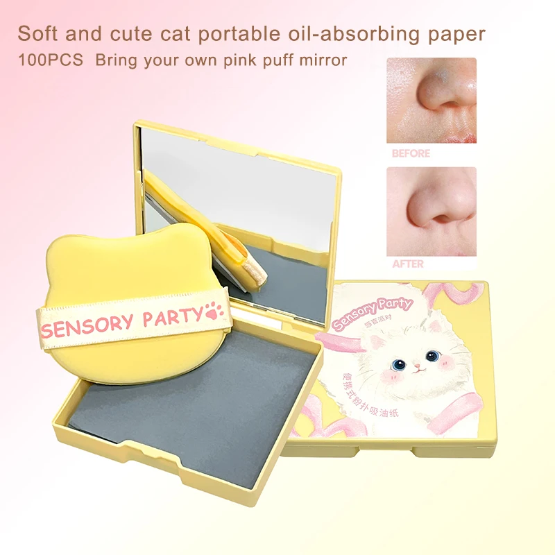 Facial Oil Absorption Paper With Mirror Puff Matte Oil Control Loose Powder Facial Wipes Oil Absorption Facial Clean Beauty