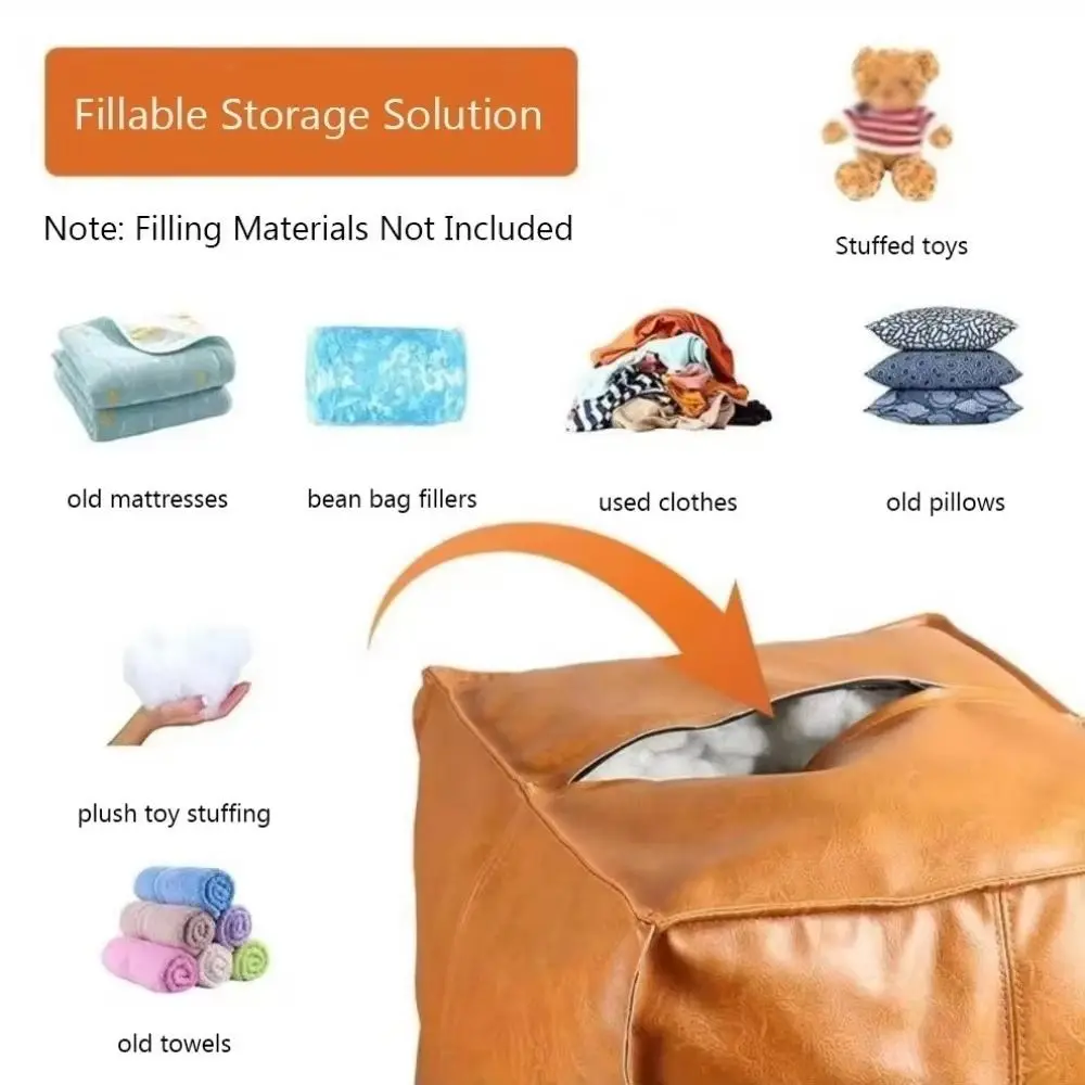 Modern Non-Slip Storage Stool Waterproof Large Capacity PU Leather Ottoman Thicken Stackable Unstuffed Cushion Cover Home