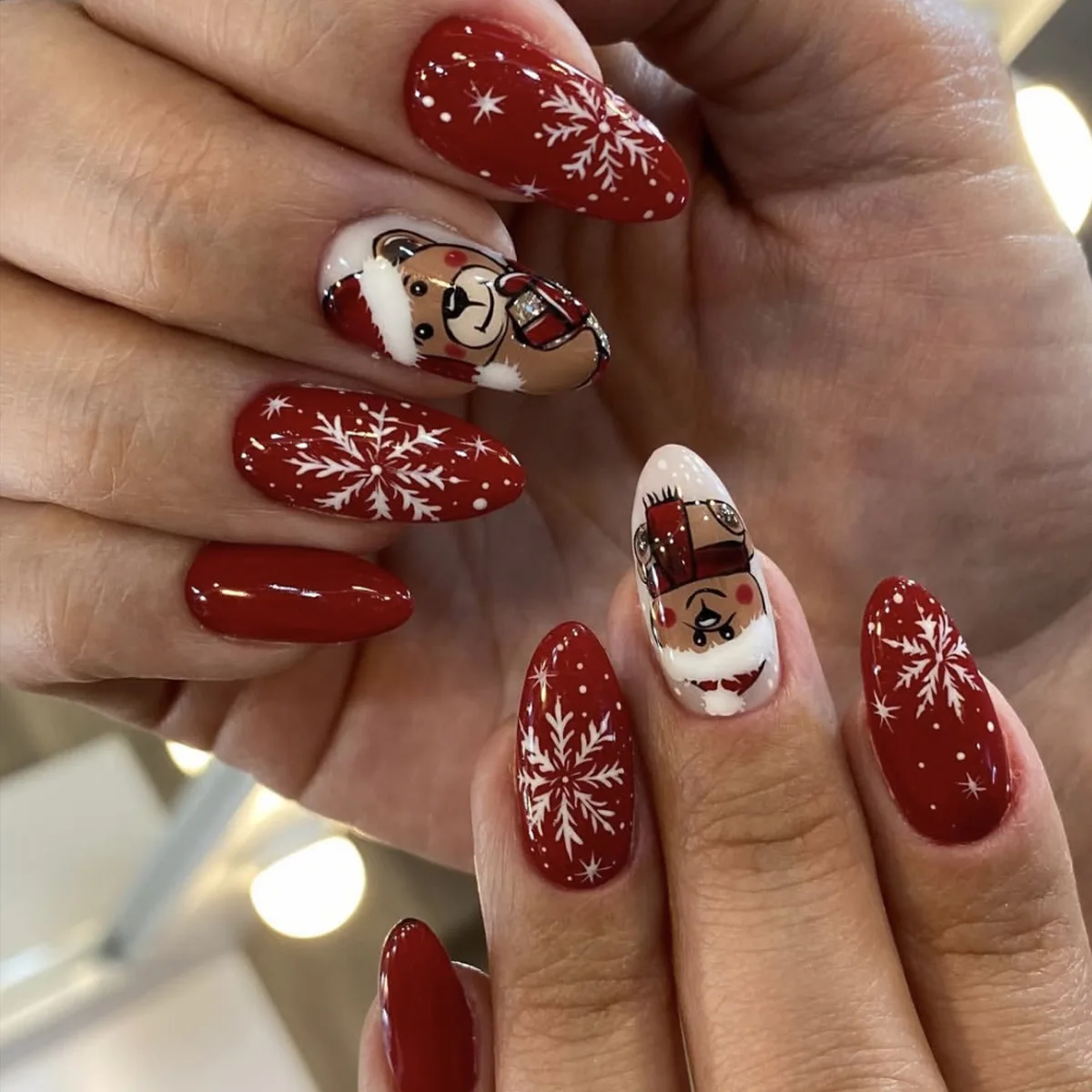 

24pcs Christmas Red Press on Nails Cute Deer Santa Claus Pattern Fake Nails for Women Girls Manicure DIY Wearable False Nails