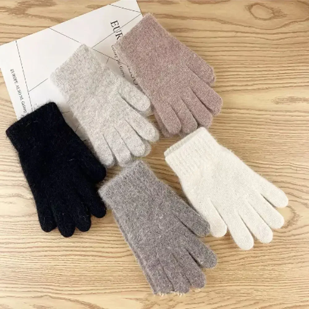 1Pair Winter Warm Knitted Full Finger Gloves Men Women Elastic Solid Woolen Mittens Thick Warm Outdoor Cycling Driving Gloves