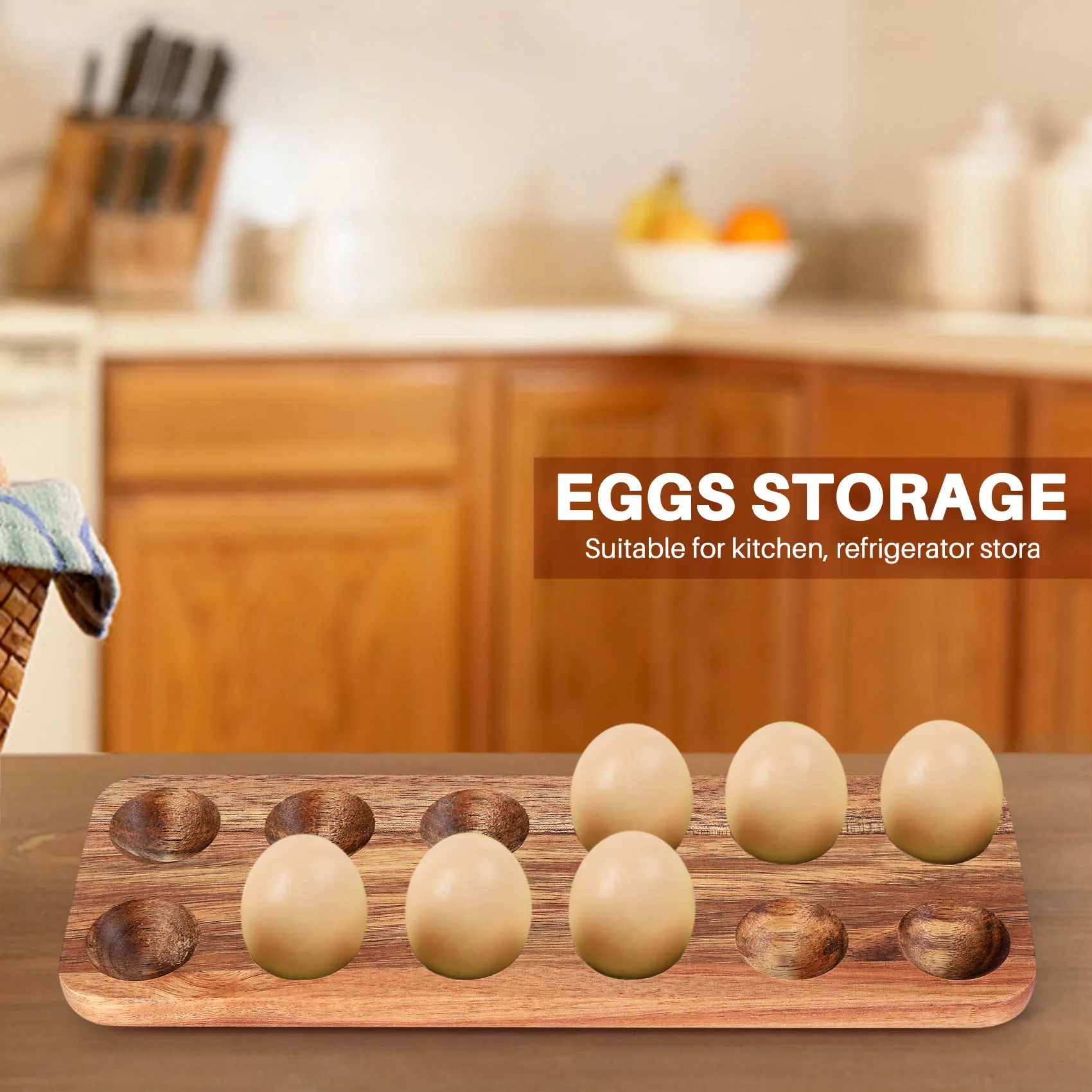 

12 Holes Japanese Style Wooden Double Row Egg Storage Box Accessories