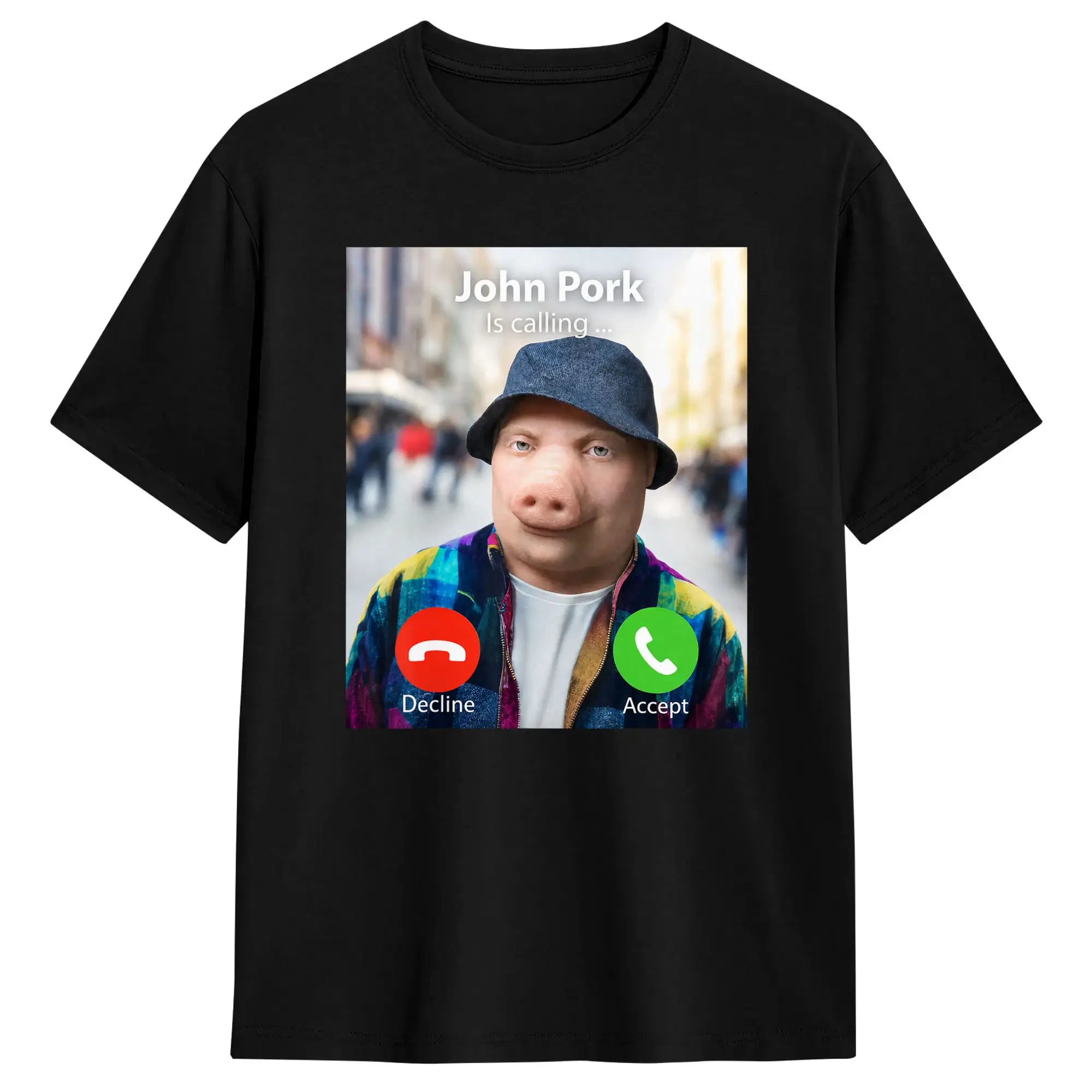 Vintage John Pork is Calling Funny Pig Meme Brainrot T-Shirts Men O Neck Cotton T Shirt Short Sleeve Tee Shirt Plus Size Clothes