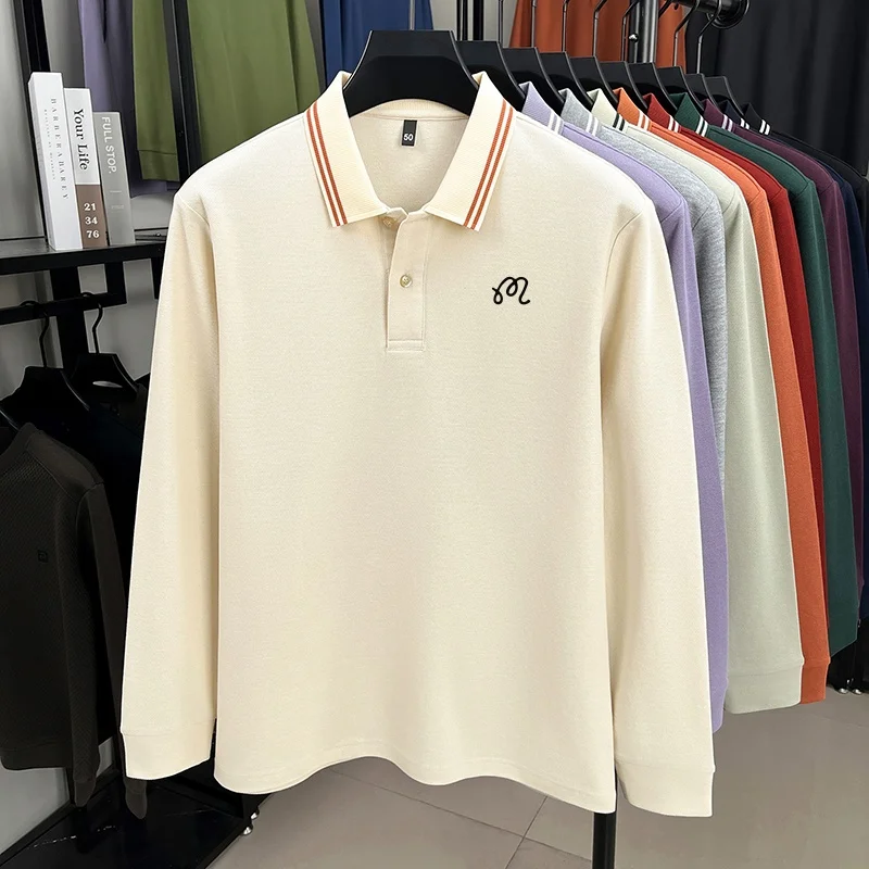 Exquisites Herren-Designer-Mode-Polohemd mit Revers und Print, 100% Baumwolle, Warn, Herbst-Frühling, Langarm-T-Shirt, Vielseitige Herrenbekleidung – Detail 11