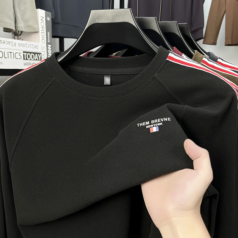 

Мужская футболка с длинными рукавами, пуловер, базовая рубашка, весна-осень 2021, новый стиль, немецкая бархатная толстовка с капюшоном, модный повседневный топ