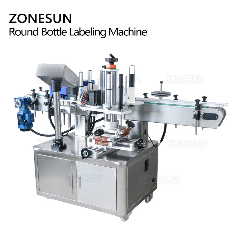 ZONESUN-máquina etiquetadora de latas para botellas, tarros de plástico y vidrio, Perfume, vino redondo, automático, Vertical, para producción