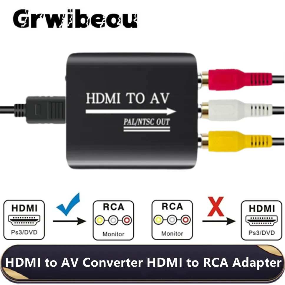 HDMI To RCA AV CVSB L/R Video 1080P Scaler Converter Box HD HDMI to AV Video Composite Adapter HDMI2AV Adapter Support NTSC PAL