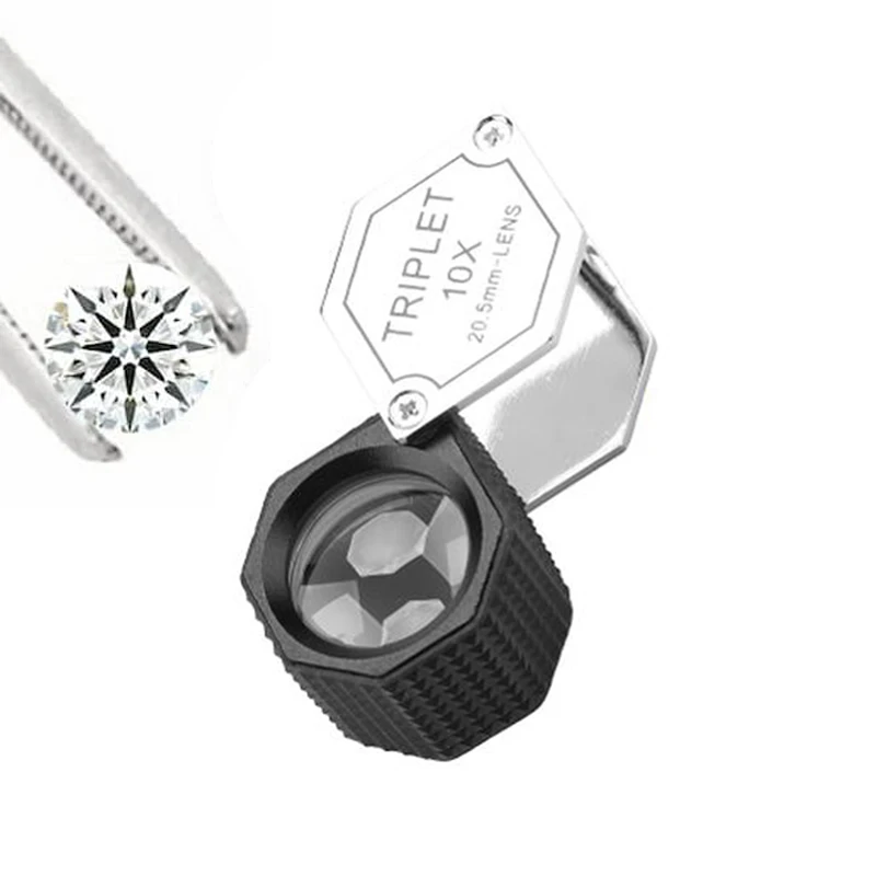 Professionele Juwelier Loupe Zeshoekige Rubberen Grip 10X20.5Mm Diamanten Edelstenen Identificeren Gereedschappen Mini Opvouwbaar Vergrootglas