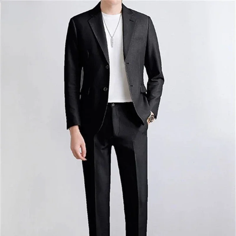 

Casual 2 Piece Outfit Set Male Double Breasted Full Men's Suits and Blazers Fashion Trends Costumes Clothing Clothes Korean