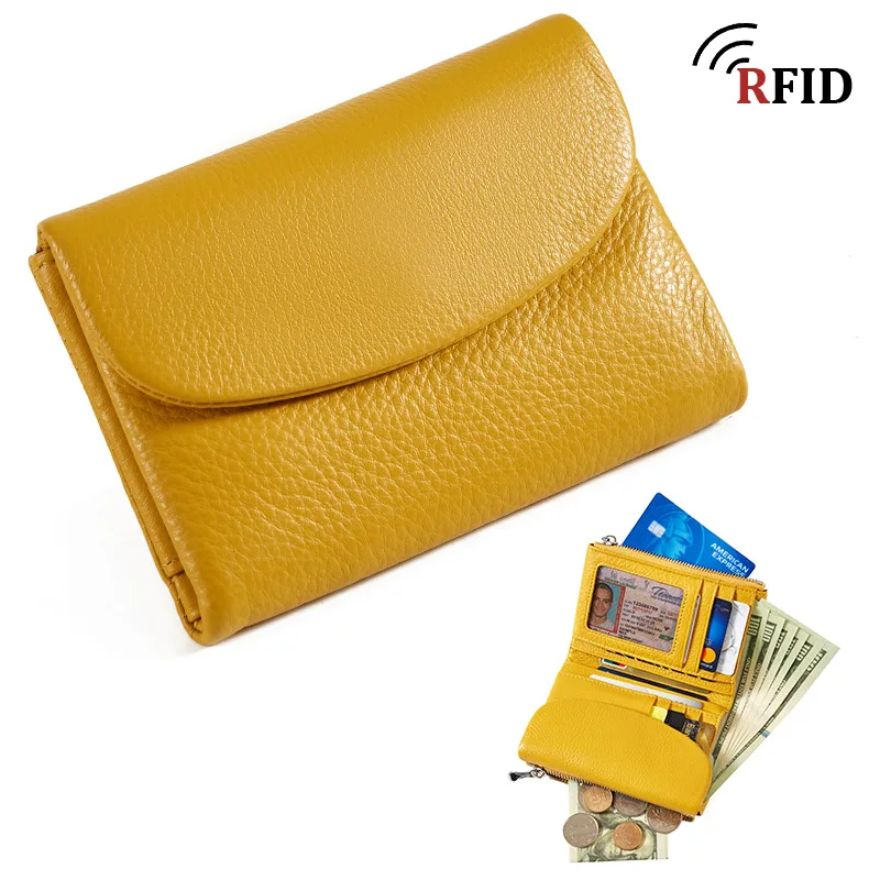 

Короткий женский кошелек из натуральной кожи 2026, новый кошелек из мягкой коровьей кожи с магнитной застежкой, RFID-держатель для карт, клатч из воловьей кожи с подарочной коробкой