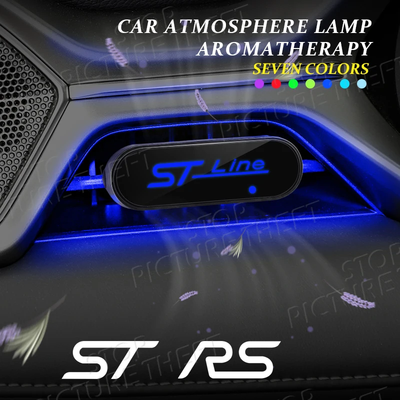 For ST Line Focus Logo Kuga Fiesta Fusion Ecosport Emblem Car Air Outlet Aromatherapy Atmosphere Light LED Air Freshener