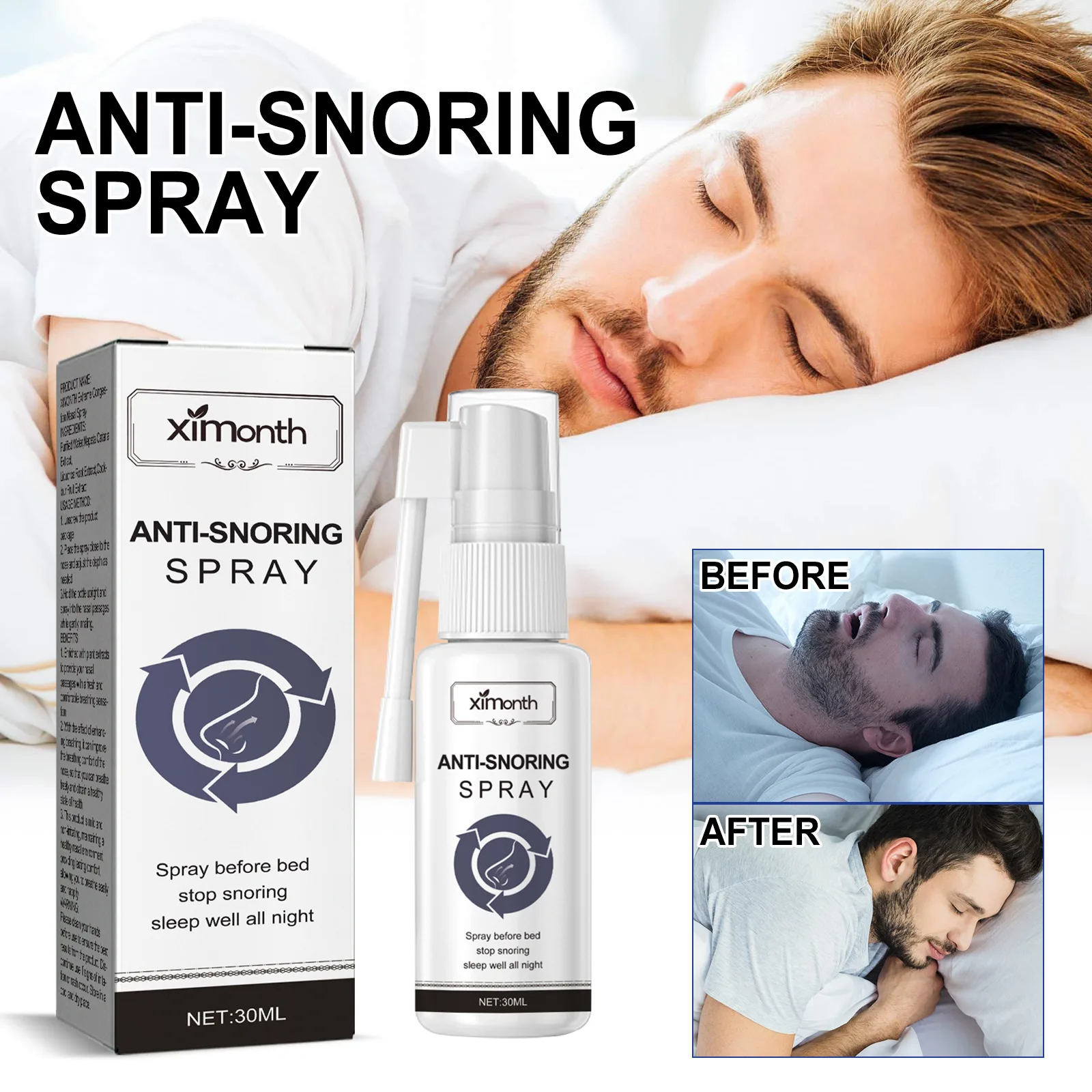 Anti Snoring Spray Aid Stop Snore Mouth Breath Corrector Improve Nighttime Sleep Breathe Better Nose Congestion Treatment Spray