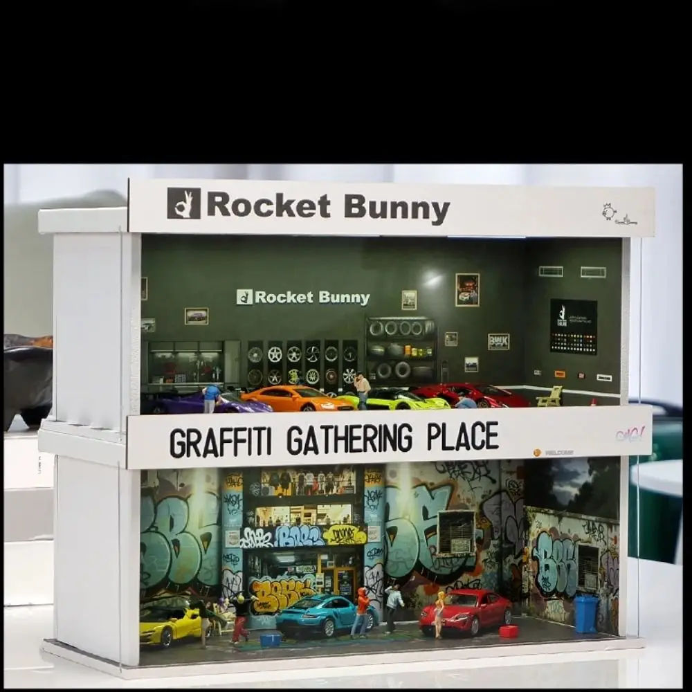 

1/64 Scale Garage Scene Model Simple Assembly Lighting Version Parking Lot Model Miniature Simulation Car Model Display Box