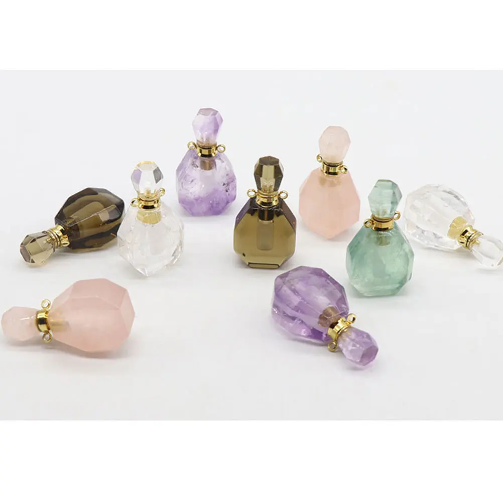 

Natural Fluorite Crystal Wishing Bottle Perfume Essential Oil Pendant Necklace Jewelry Mini Hanging Aromatic Bottle Decorative