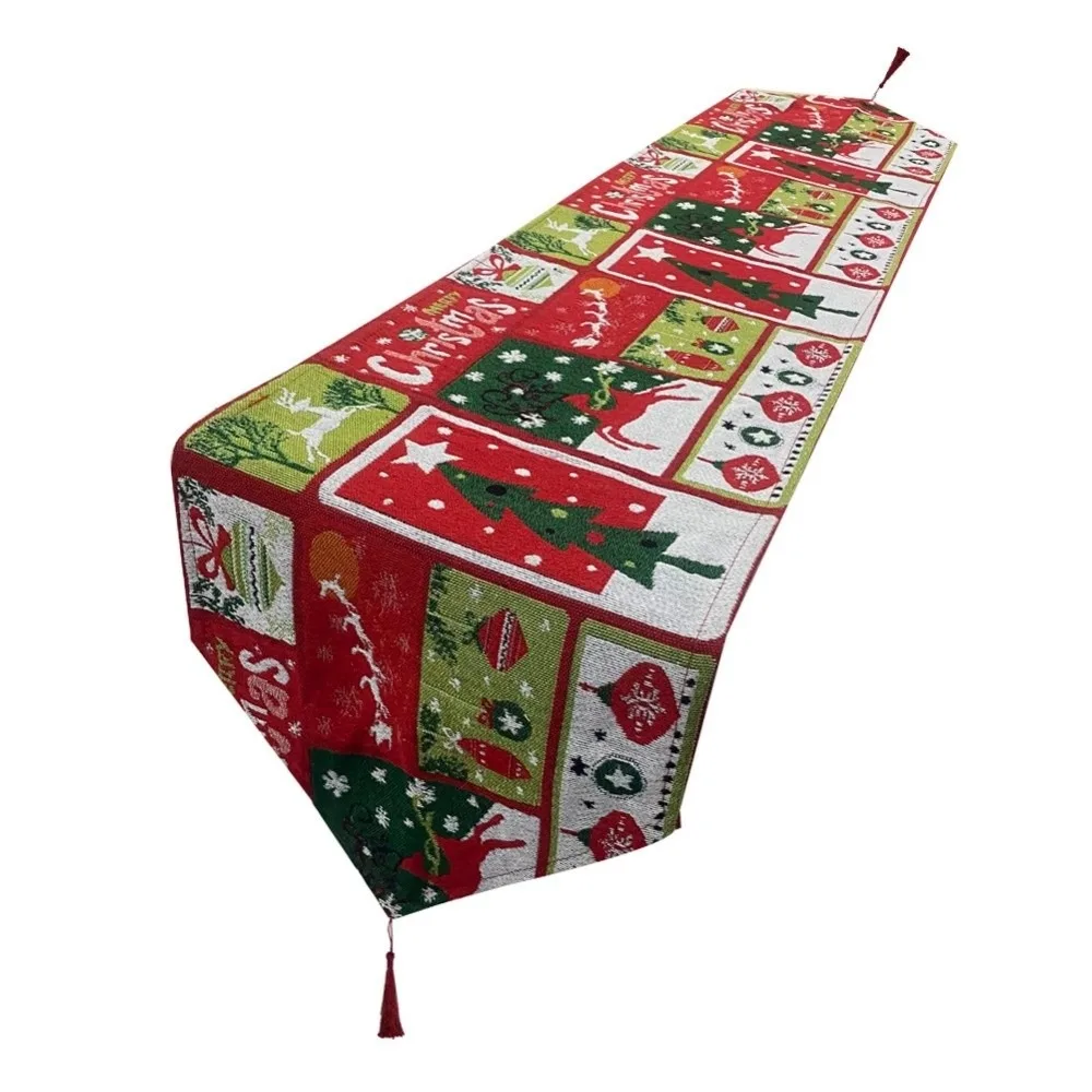 Long Contrast Color Christmas Table Runner Red Tree Xmas Desktop Decoration Snowman 180x33CM Linen Table Cover Banquet