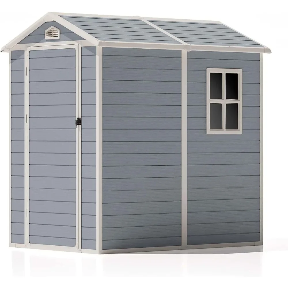 Outside Plastic Tool Shed With Windows and Lockable Doors to Store Patio Furniture and Garden Tools Outdoor Warehouse Grey Sheds