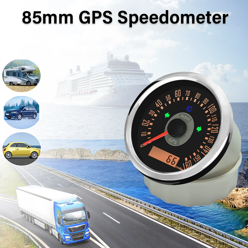 

Классический GPS-спидометр Rhaxel 85 мм (0-150 миль/ч, 0-160 км/ч) с одометром для гоночных автомобилей, внедорожников, яхт, 9-32В, с подсветкой