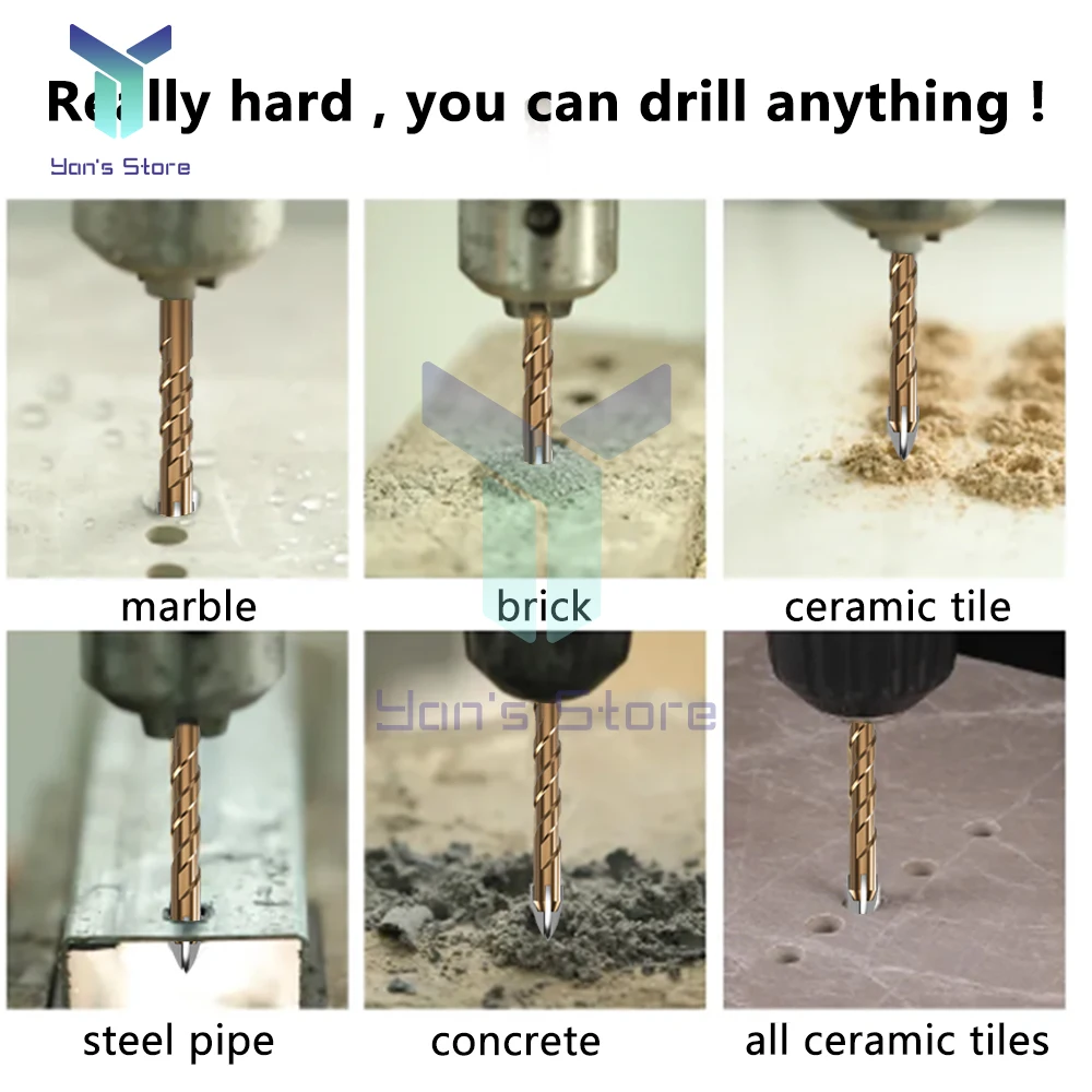 Tile Drilling Drill Bit Glass Cement Concrete Metal Marble Special High Hardness Four-Edged Alloy Drill Bit Dry Drilling 5-10mm