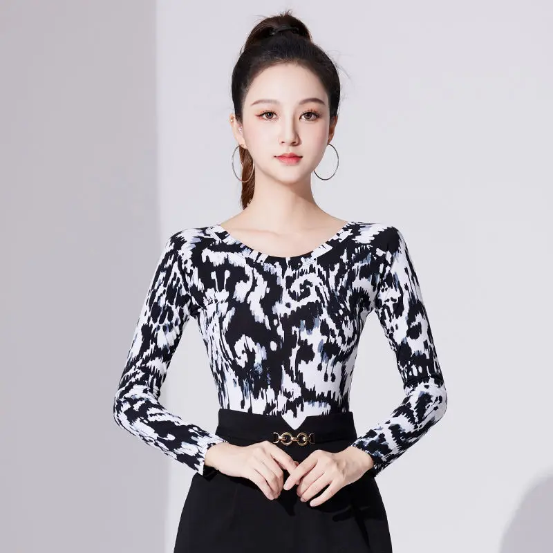 2024 New Spring Summer Women Latin Dance Top Long Sleeve National Standard Dance Practice Clothes