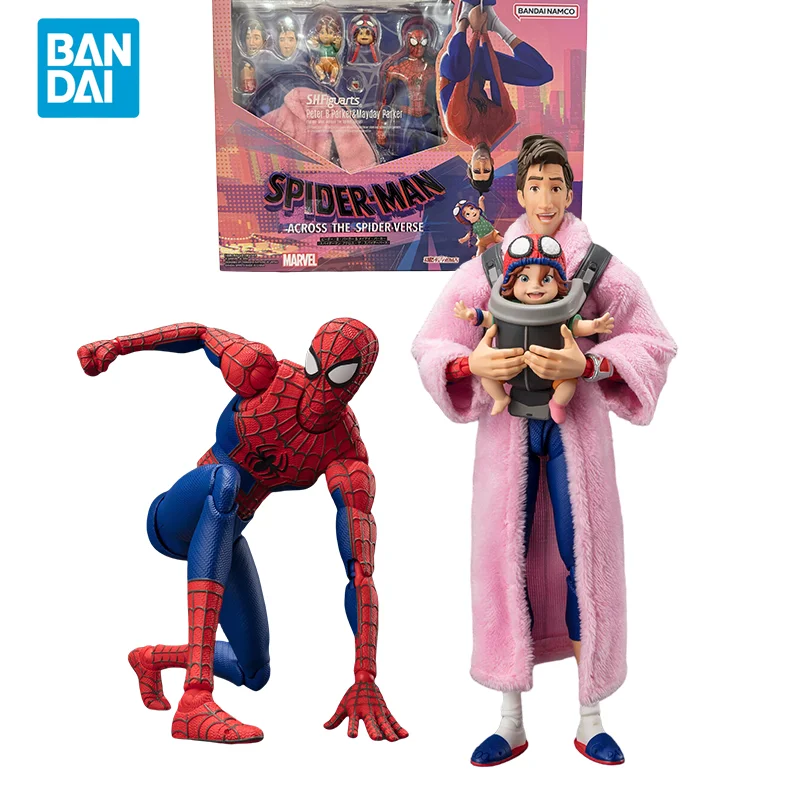 

Spot Direct Delivery Bandai Original SPIDER MAN Anime Figure SHF Peter B.Parker＆Mayday Parker Action Figure Toys for Kids Gift