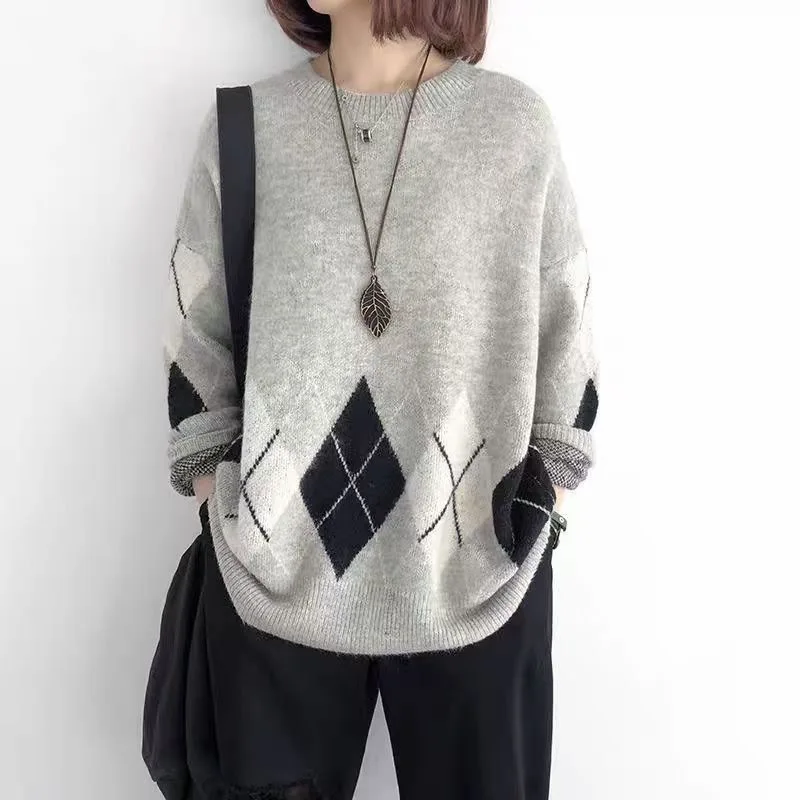 

Новый женский пуловер-свитер, куртка на осень и зиму, теплая трикотажная рубашка, женский длинный свободный вязаный свитер, верхняя одежда