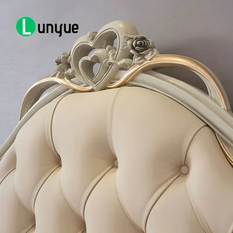 European Neoclassical Modern Solid Wood Leather Double Bed with Storage Eco Friendly Design for Master Bedroom Furniture