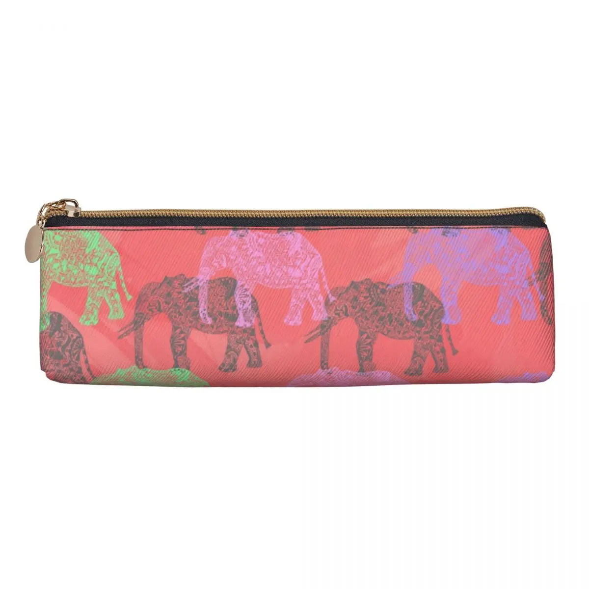 Floral Elephant Pencil Case Abstract Animal Print University Pen Box Students PU Leather Cool Pencil Cases Graphic Supplies