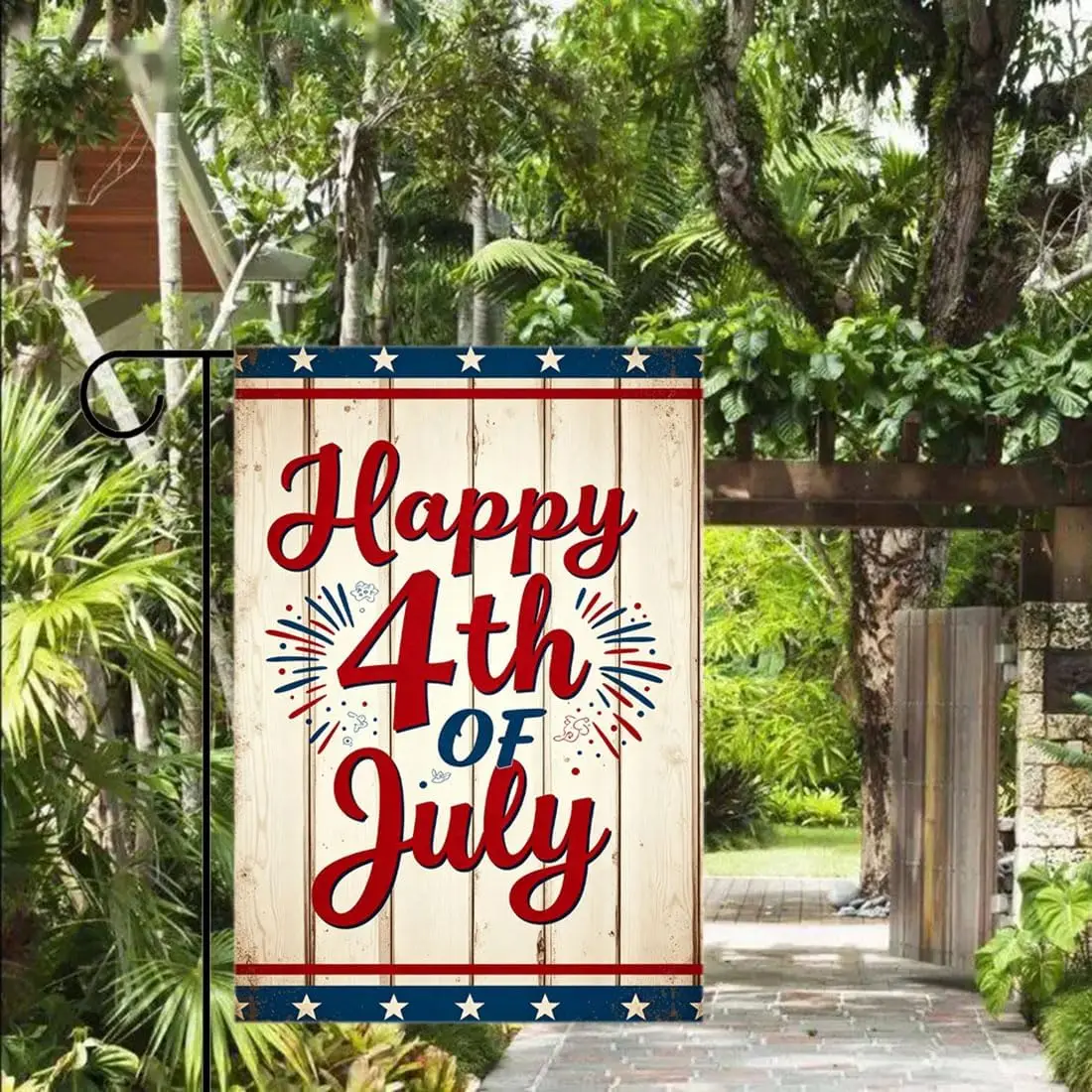 Gkyygk Happy July 4th Patriotic Garden Flag 12 x 18 Inch Double Sided Welcome Banners Farmhouse Holiday Outside Decor Burlap kkz