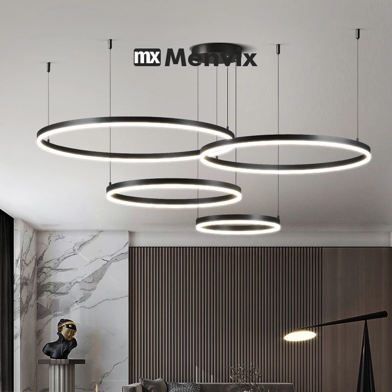 Modern LED Circle Ceiling Chandelier Lustre Lamp Indoor Lighting For Living Room Study Bedroom Lamps Round Rings Home Decoration