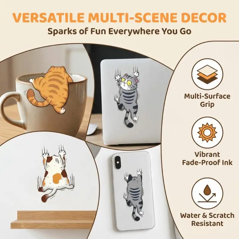 1Set Cute Cartoon Cat Wall Sticker - Self-adhesive, Reusable Bedroom And Dorm Room Decor Stickers For Whimsical And Backgrounds