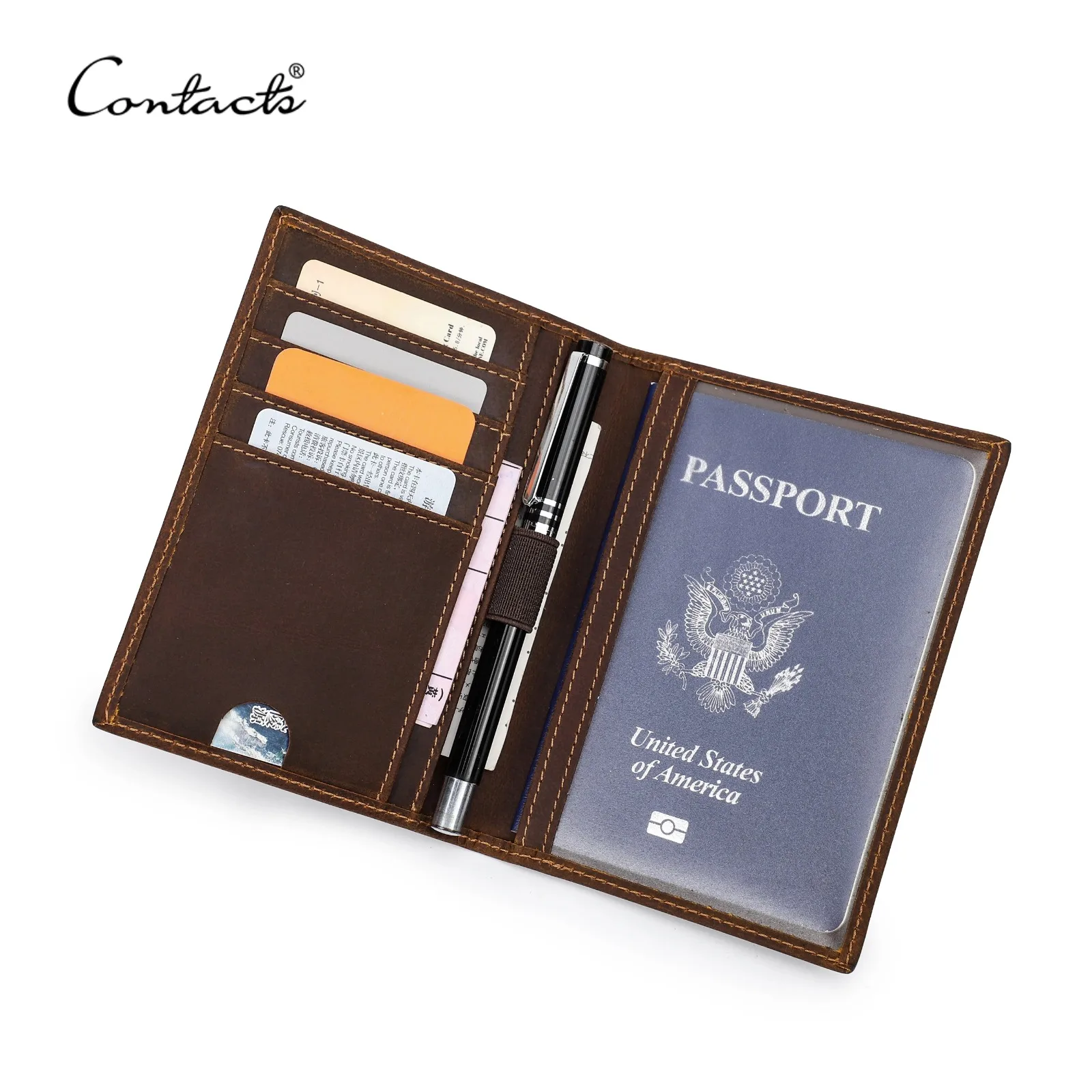 CONTACT'S Passport Wallets Card Holder Passport Holder Passport Cover Genuine Leather Pen Slot Travel Wallet