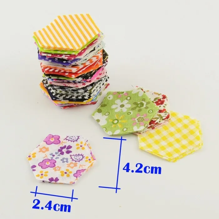 Booksew 200pcs/Lot Plain Sexangle Slice Fabric 100% Cotton 2.4x4.2cm 50 No Repeat Design For Patchwork Textile DIY Sewing Toys