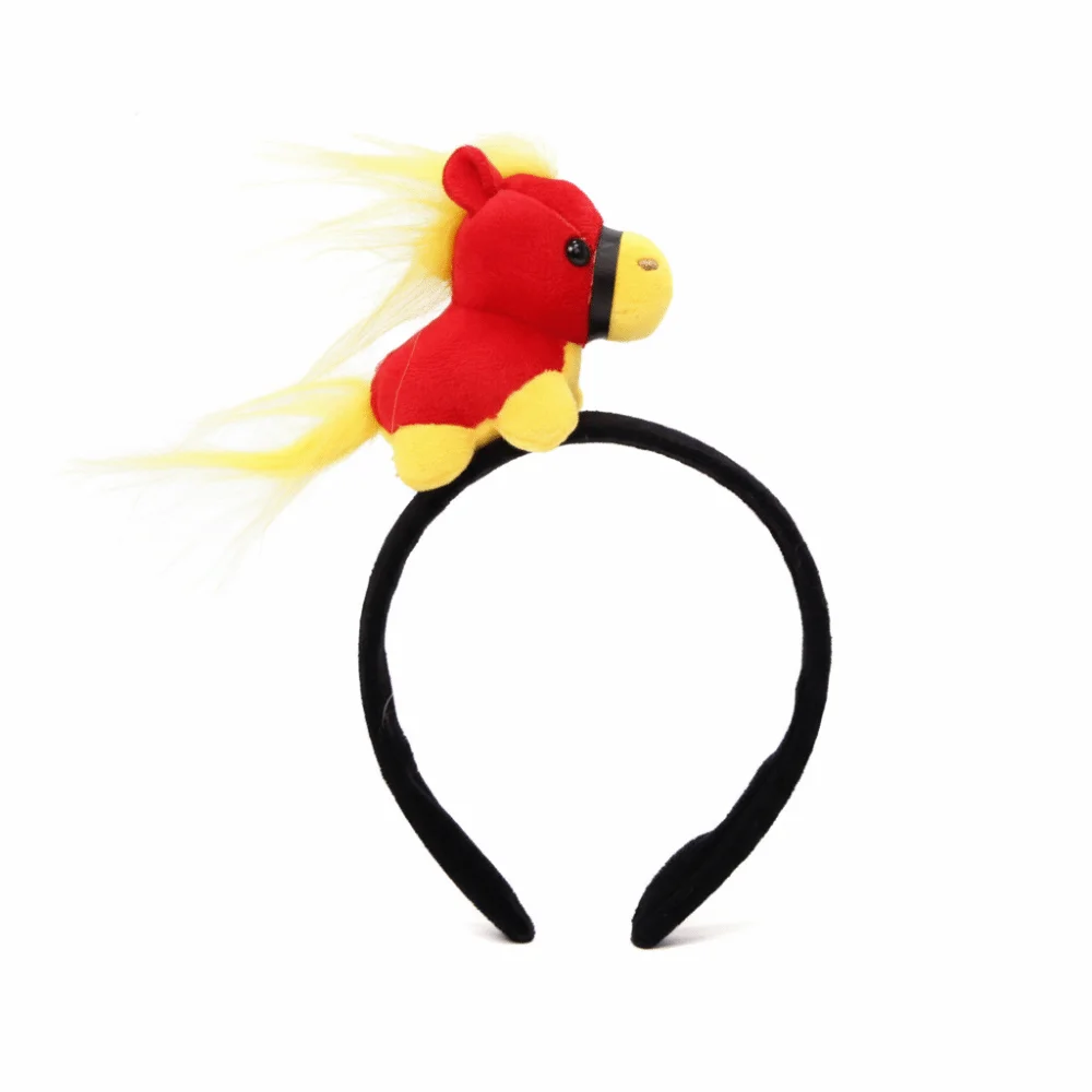 

Sweet Cartoon Horse Hair Hoop Mascot Red Plush Horse Headband Pony Good Luck New Year Headband Party Decoration