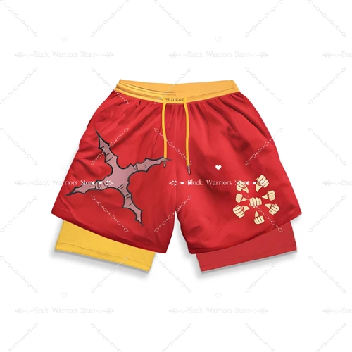 Imagen 2 del producto Pantalones cortos deportivos 2 en 1 de dos capas para gimnasio corto de Anime para hombre, pantalones para correr para deportes al aire libre, absorbentes del sudor, de secado rápido y transpirables