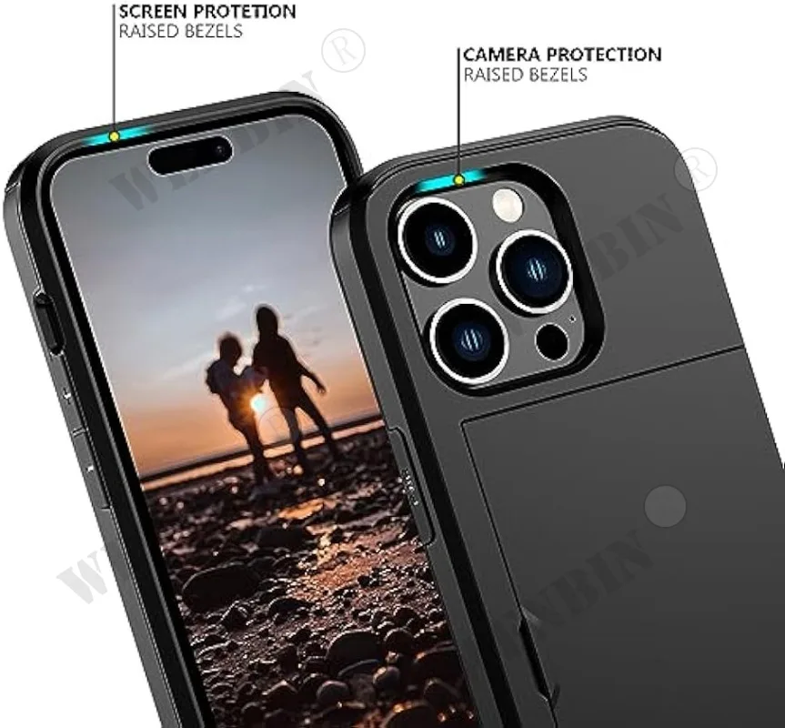 Case For iPhone 17 16 15 14 Pro Max Card Holder Heavy Duty Protective Dual Layer Shockproof Hidden Card Slot Slim Wallet Cover