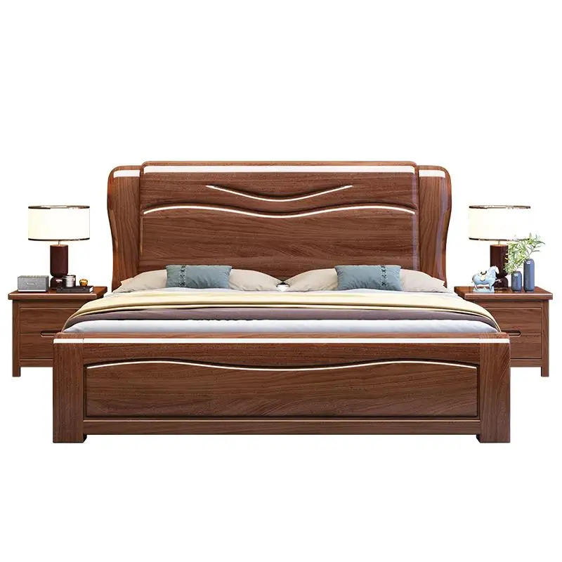 # Affordable Minimalist Walnut Solid Wood Bed, Streamlined Bed Frame with Cost-Effective Elegance