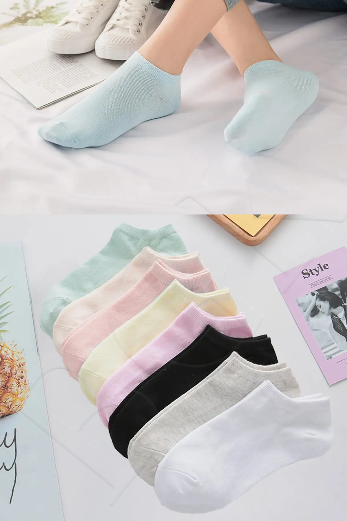 8 Pack Women's Colorful Soft Colored Booties Socks Women's Cotton Socks Ankle Socks Fashion New Cute Socks Breathable Summer