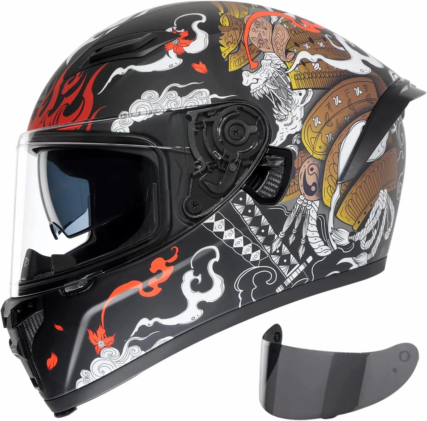 

Motorcycle Helmets Full face Helmet for Adults Men and Women Dual Visor with Internal Sunshield DOT Approved (Matte Golden Mediu