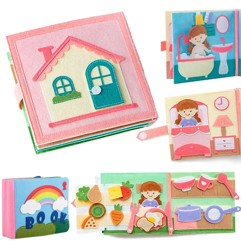 

Toddlers Montessori Busy Book 3D Baby Story Cloth Activities Book Board Preschool Learning Education Travel Toys for Story Book
