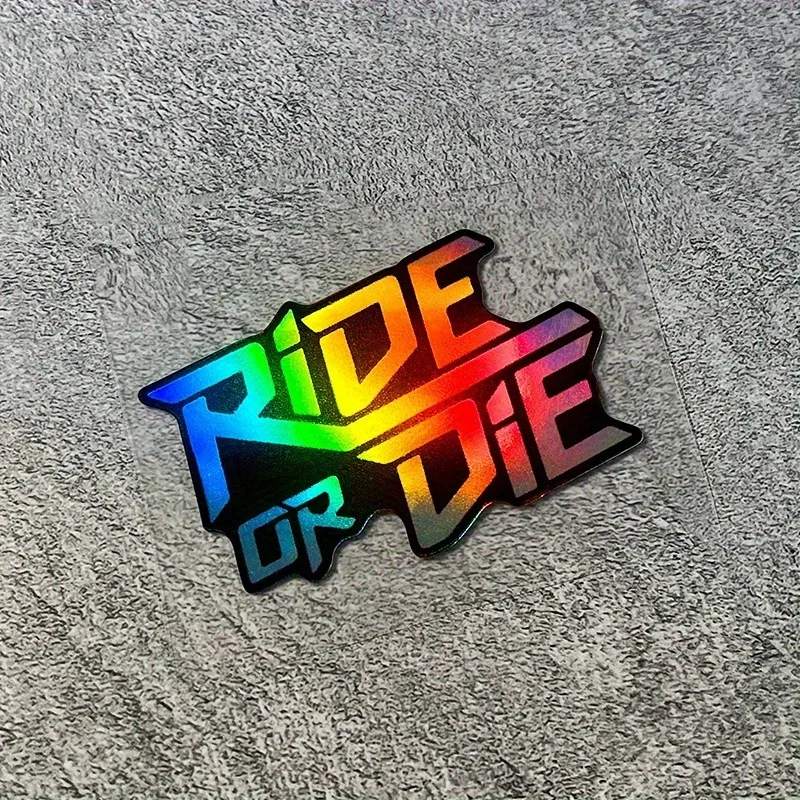 

4pcs/set RIDE OR DIE Holographic Vinyl Sticker, Waterproof Biker Text Decal for Motorcycle, Bike, Laptop & Helmet