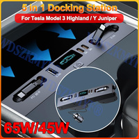 For Tesla Model 3 2024-25 / 2025 Model Y 65W USB Shunt HUB 5 IN 1 Intelligent Docking Station Car Adapter Powered Fast charging