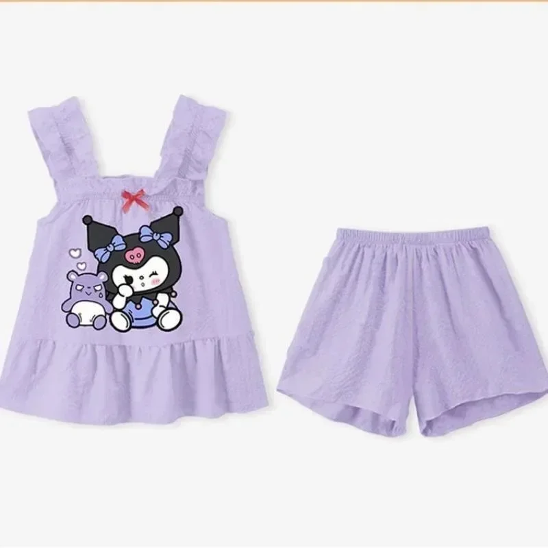 

Miniso Sanrio Cinnamoroll Пижама с бантом Kuromi My Melody для девочек без рукавов Повседневная одежда Мультяшные милые детские топы игрушки для детей