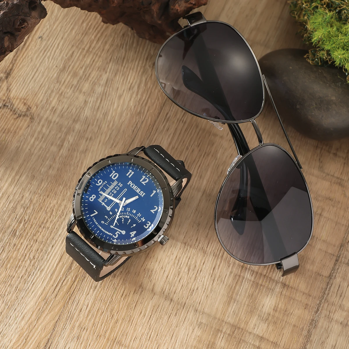 جديد رقمي كبير الطلب حزام الساعة النظارات الشمسية محفظة سوار من الجلد 5 قطع هدية مربع #4