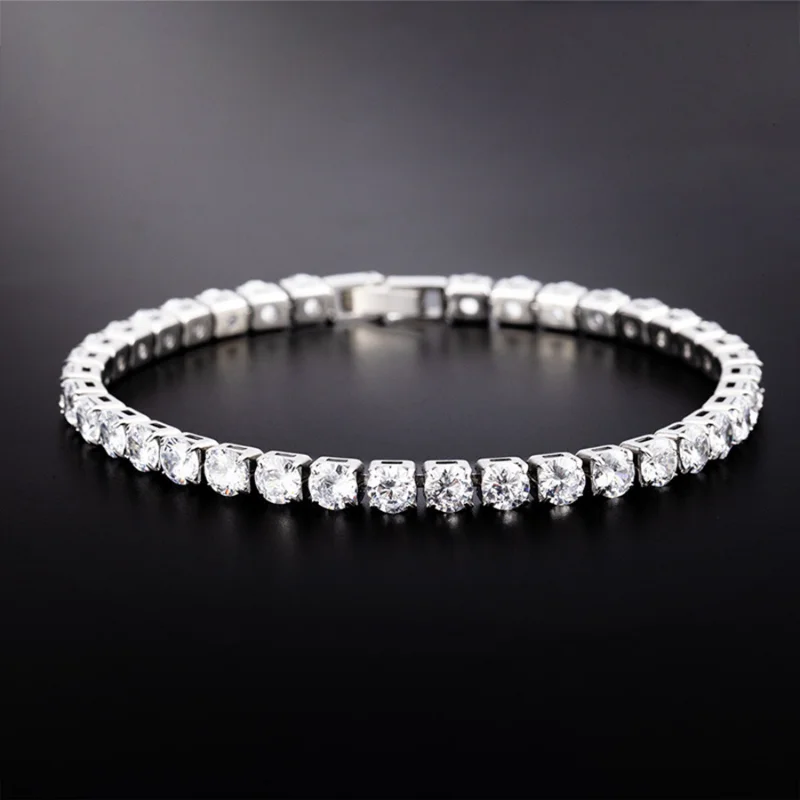 Luxury Hiphop Iced Out  4mm Cubic Zirconia Crystal Tennis Bracelets For Women Men Gold Color Silver Color Bracelet Chain Jewelry