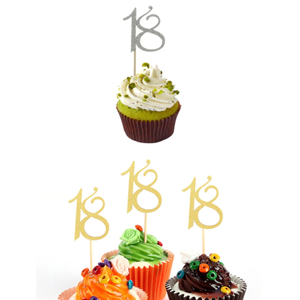 

48 Pcs Birthday Cake Toppers Pretty Decorations 18th Cupcake Picks Unique Party Dessert Silver Wooden Cake Decorations