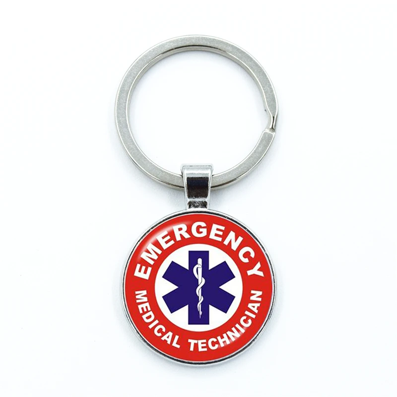 Emergency Medical Technician Paramedic Symbol Glass Pendant Keychain Jewelry Charm Bag Souvenir Key Ring