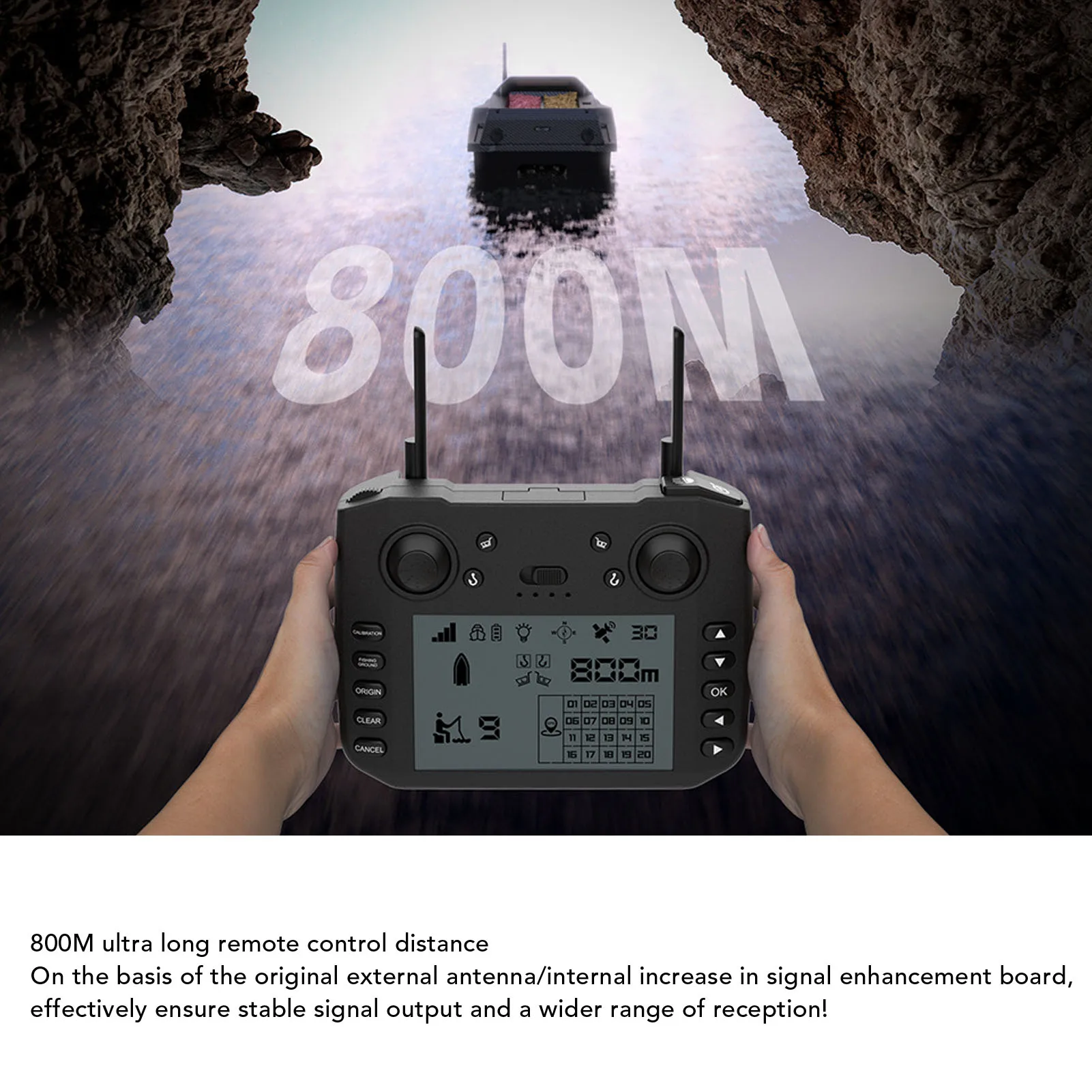 قارب طعم صيد RC - محرك مزدوج للتحكم عن بعد بطول 800 متر، تصحيح الدورة التلقائية ومكتشف الأسماك RC، مع ضوء ليلي لحمامات السباحة/البحور #5