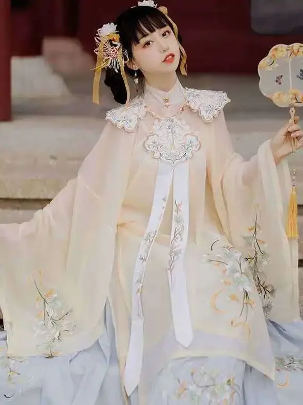 

Hanfu Chinese style Traditional clothes Ming Dynasty Cloud Shoulder Stand Collar Dress Ancient Costume Fairy Elegant Suit